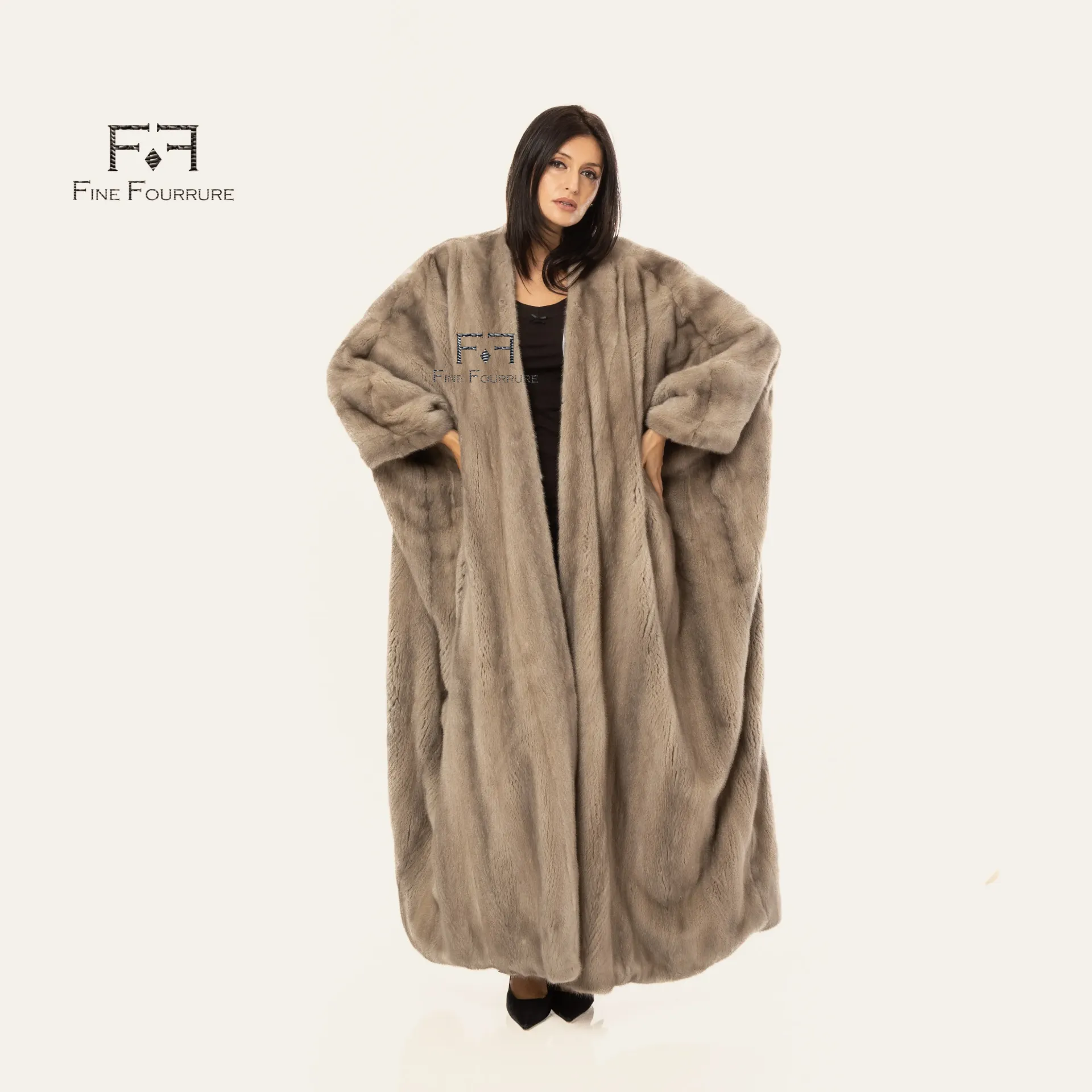 [700595] BISHT WITH MINK FUR- B CUT -  135cm (BLACK)