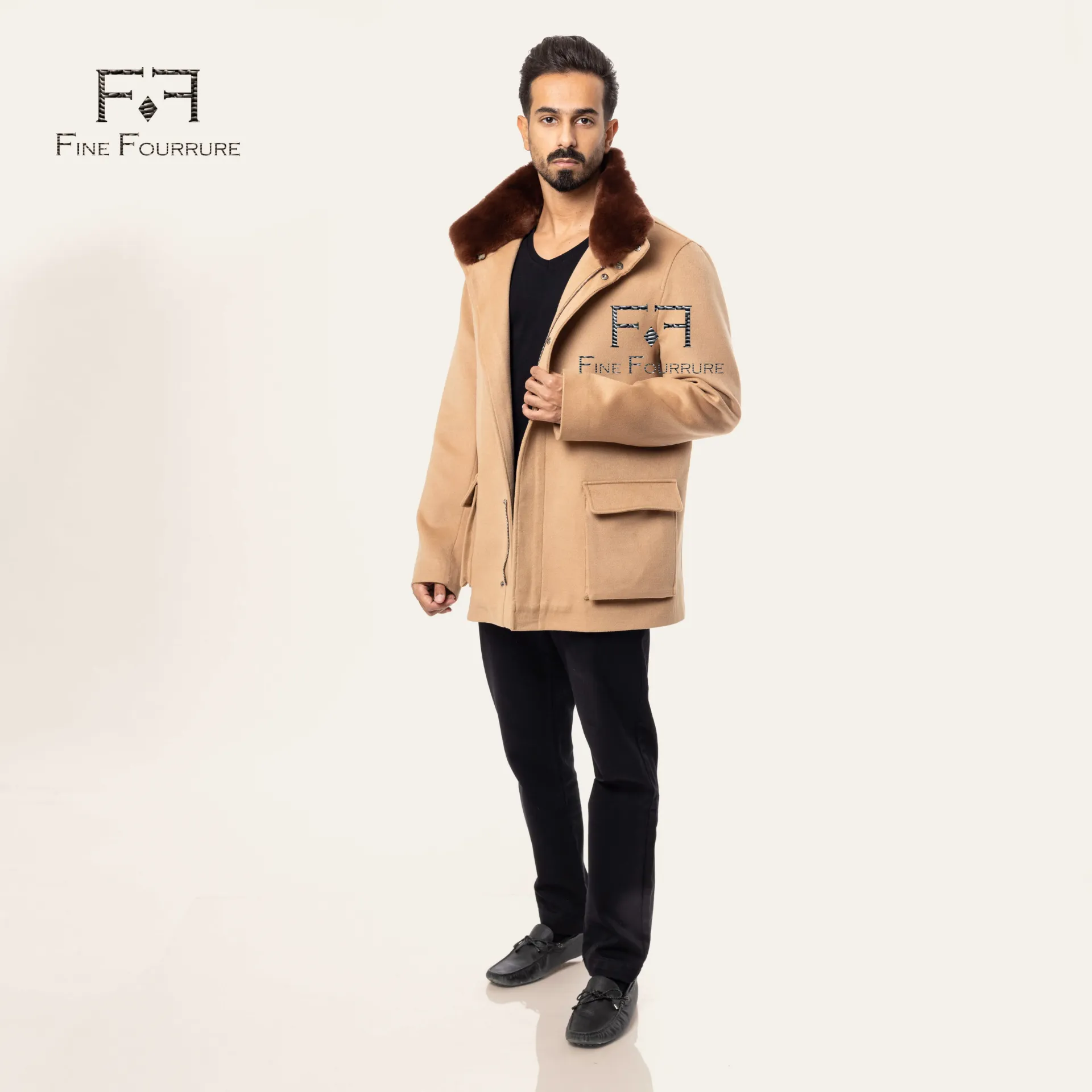 Fabric Jacket With Cotton Lining and High Neck With Rex Rabbit  - 0103