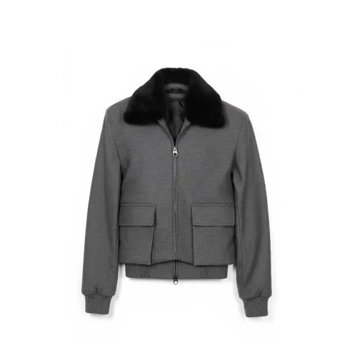 [5004138] Fabric Jacket With Cotton Lining And High Neck With Rex Rabbit - 023 (GRAY, XS)