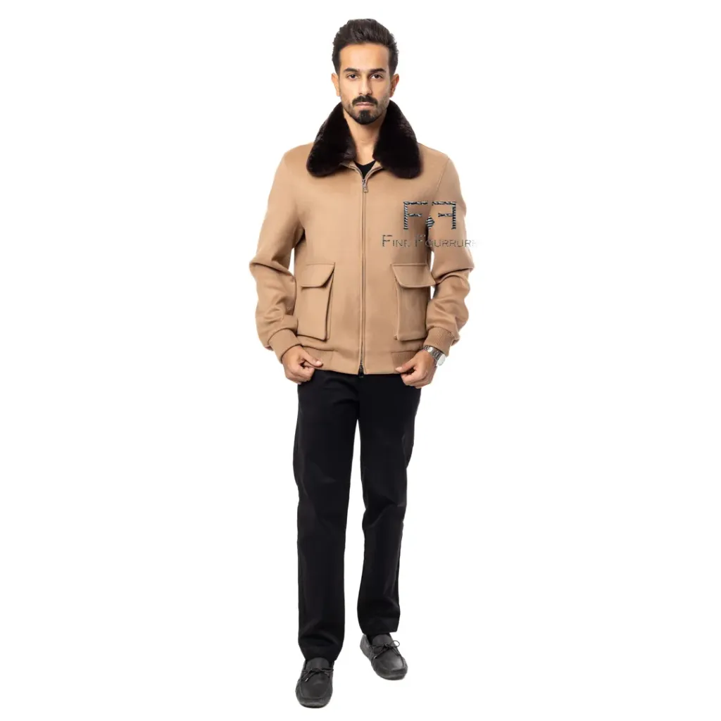 Fabric Jacket With Cotton Lining and High Neck With Rex Rabbit  - 0107