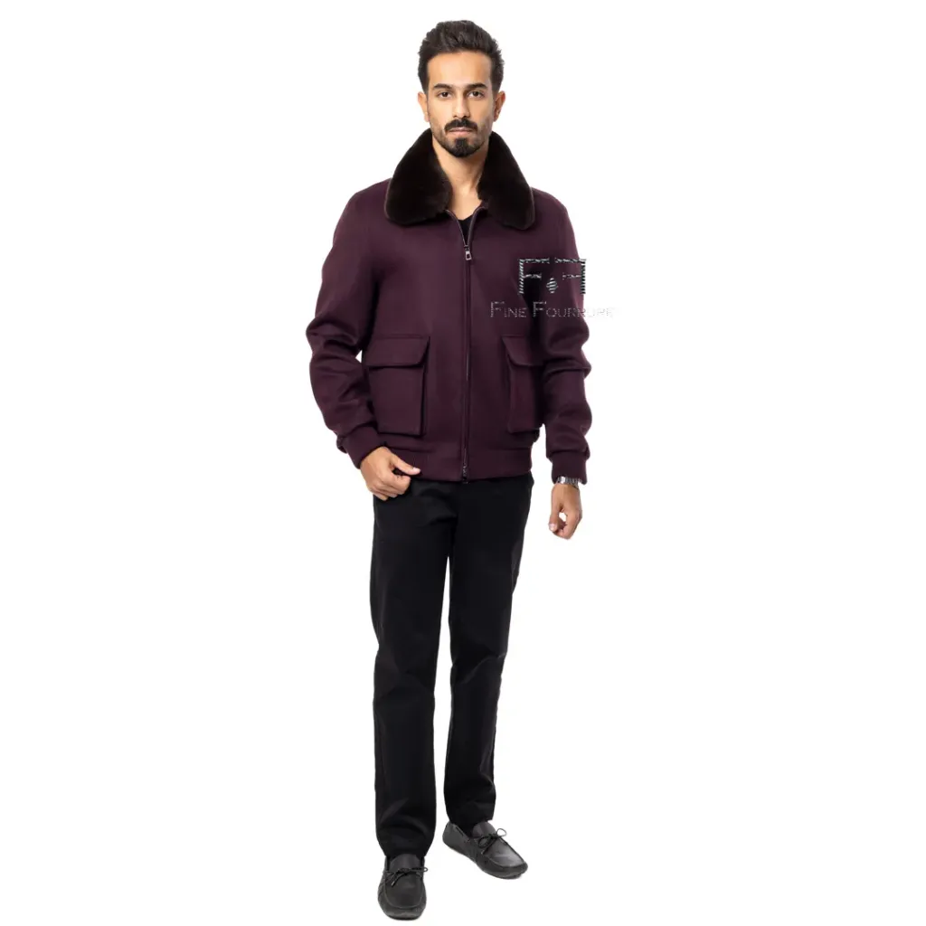 Fabric Jacket With Cotton Lining and High Neck With Rex Rabbit  - 0107