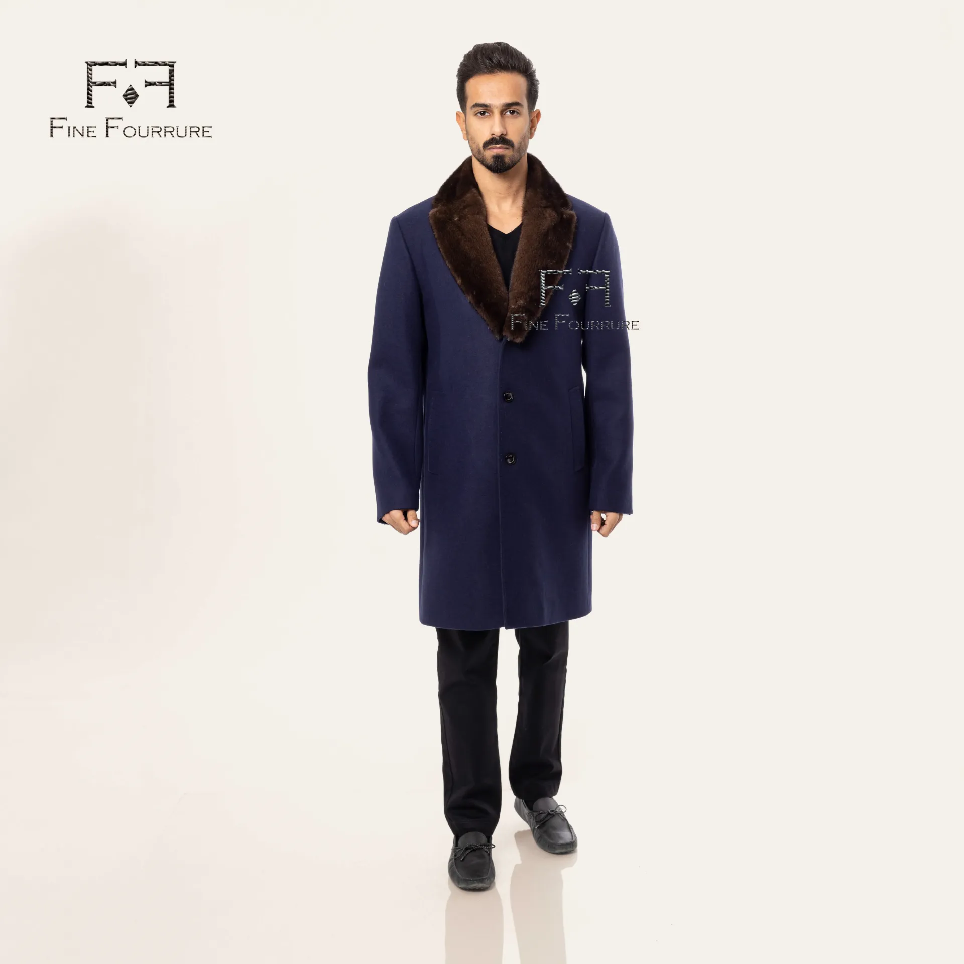 [5004258] Fabric Jacket  With Cotton Lining and Mink Fur - 021 (BLUE, S)