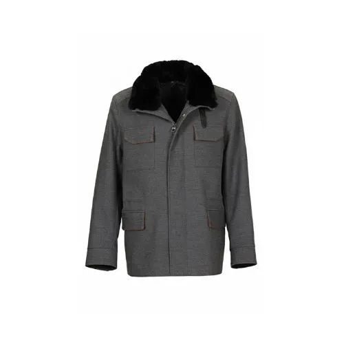 [5004288] Fabric Jacket With Cotton Lining and High Neck With Rex Rabbit  - 026 (GRAY, S)