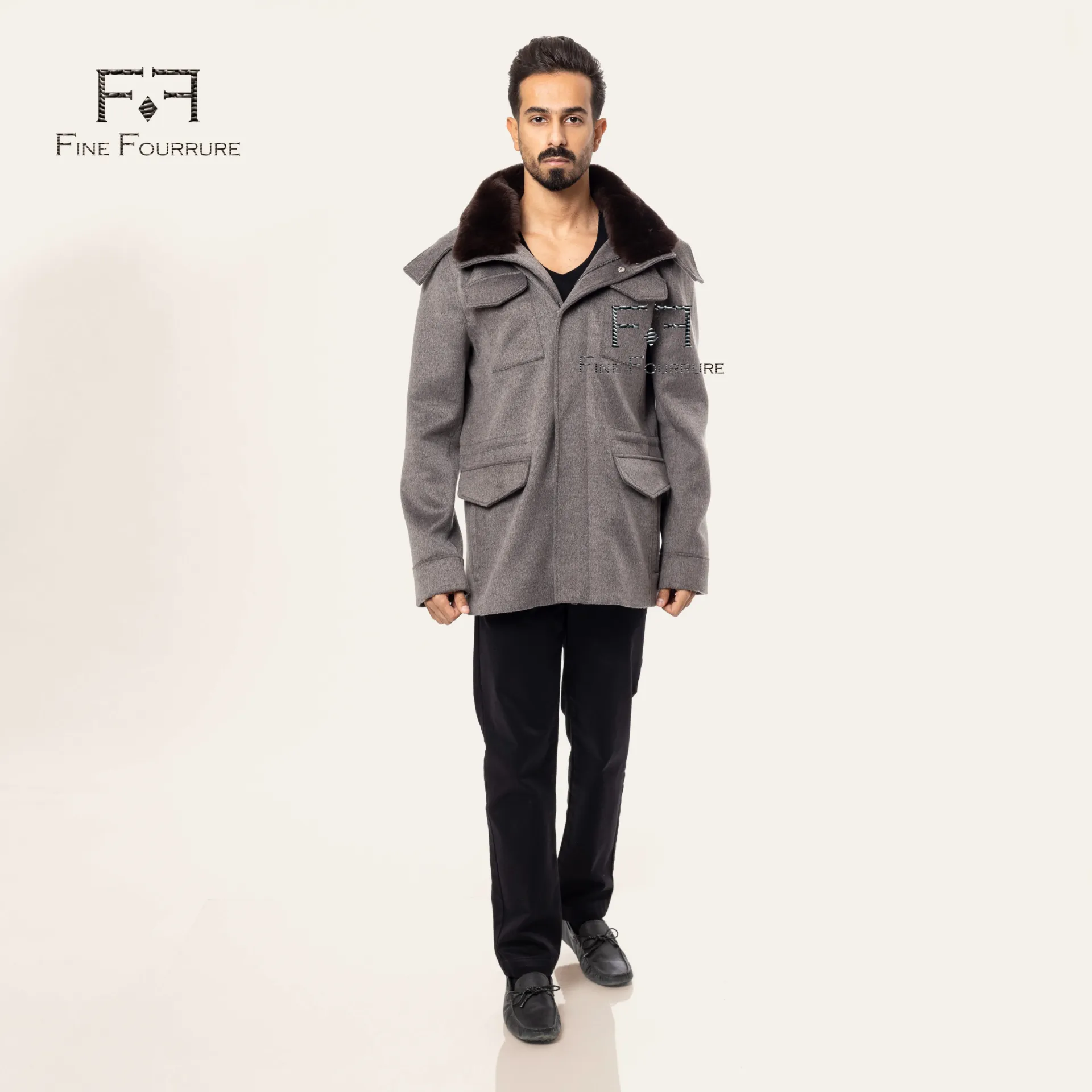 Fabric Jacket  With Cotton  Lining, Rex Rabbit And Hood - 0106 (GRAY, S)