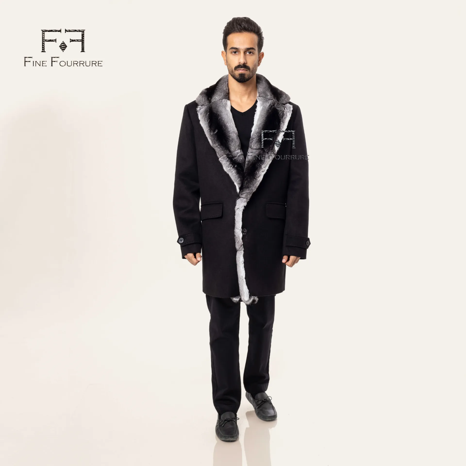 [5001871] Fabric Jacket  With Cotton Lining And Chinchilla Fur - 0100 (L)
