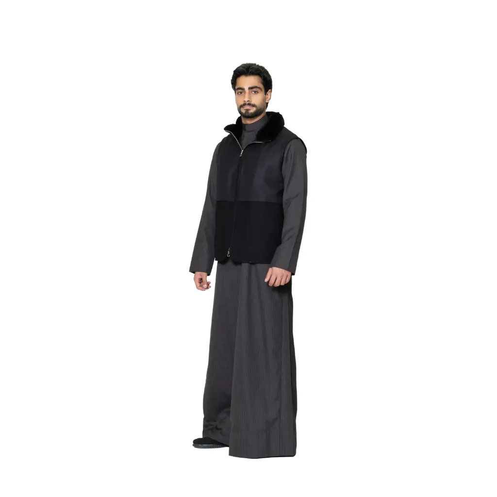 [5004948] ڤيست  قماش  والبطانه  بوليستر والقلبه قماش واتبدل بفرو الارنب  تنشال واتركب (BLACK-BLACK, L)