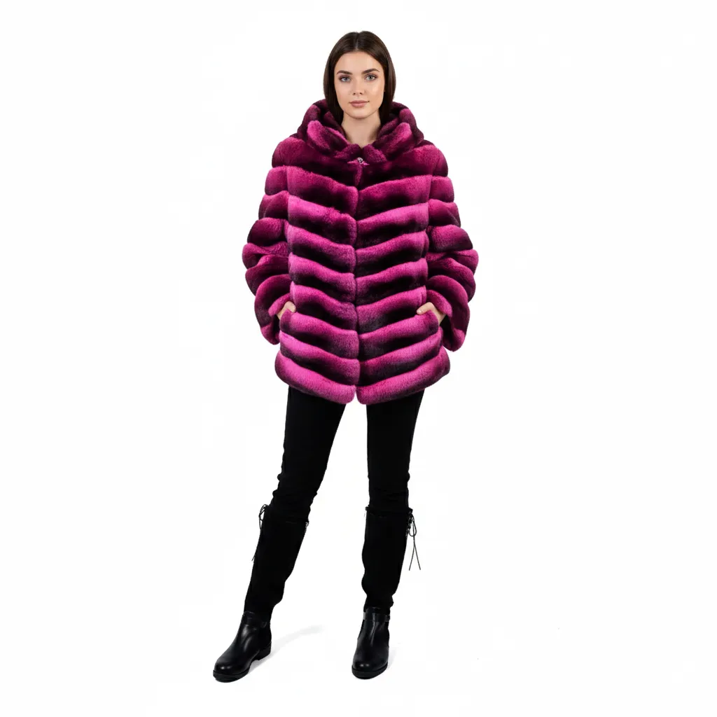 Jacket With Chinchilla Fur - Classic - 70cm (BLACK, M)