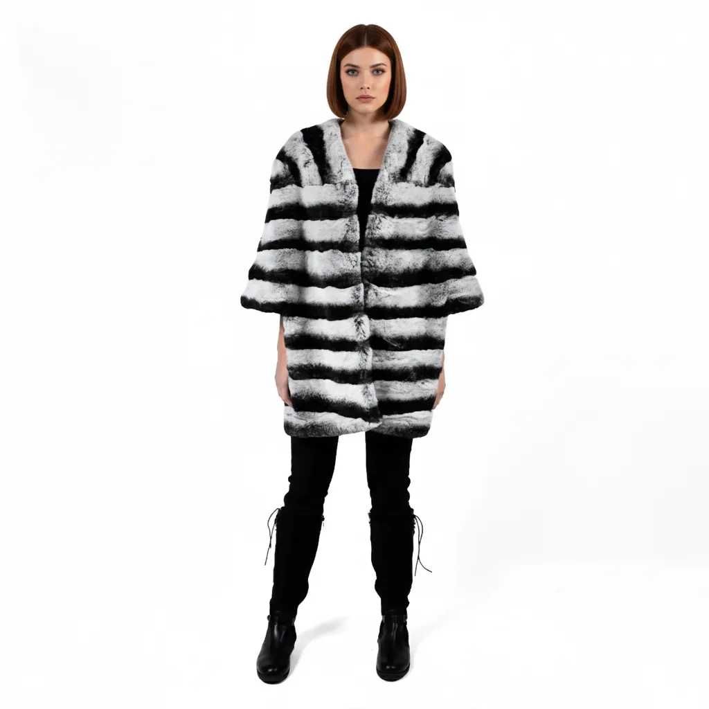 [8001610] Rex Rabbit Long Front Cape (BLACK)