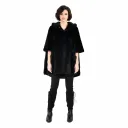 MINK-CAPE-WITH HOOD-POCKET-BLACK-FREE SIZE