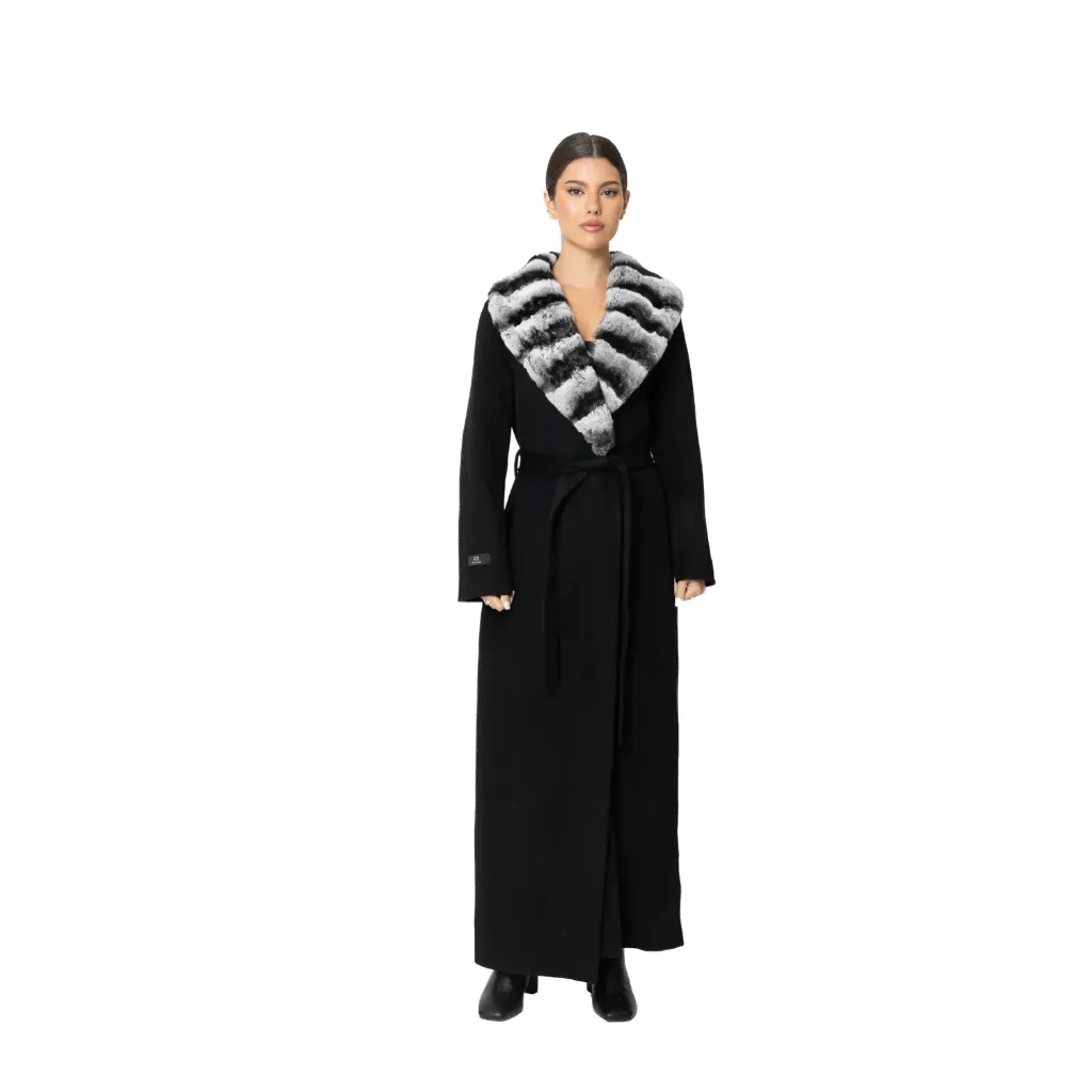 Cashmere with Wool and Rex Rabbit Fur Wide Collar –  138cm