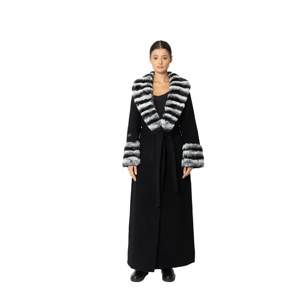 [8001352] Cashmere with Wool and Big Rex Rabbit Fur Big Smooking135cm (BLACK R, S)