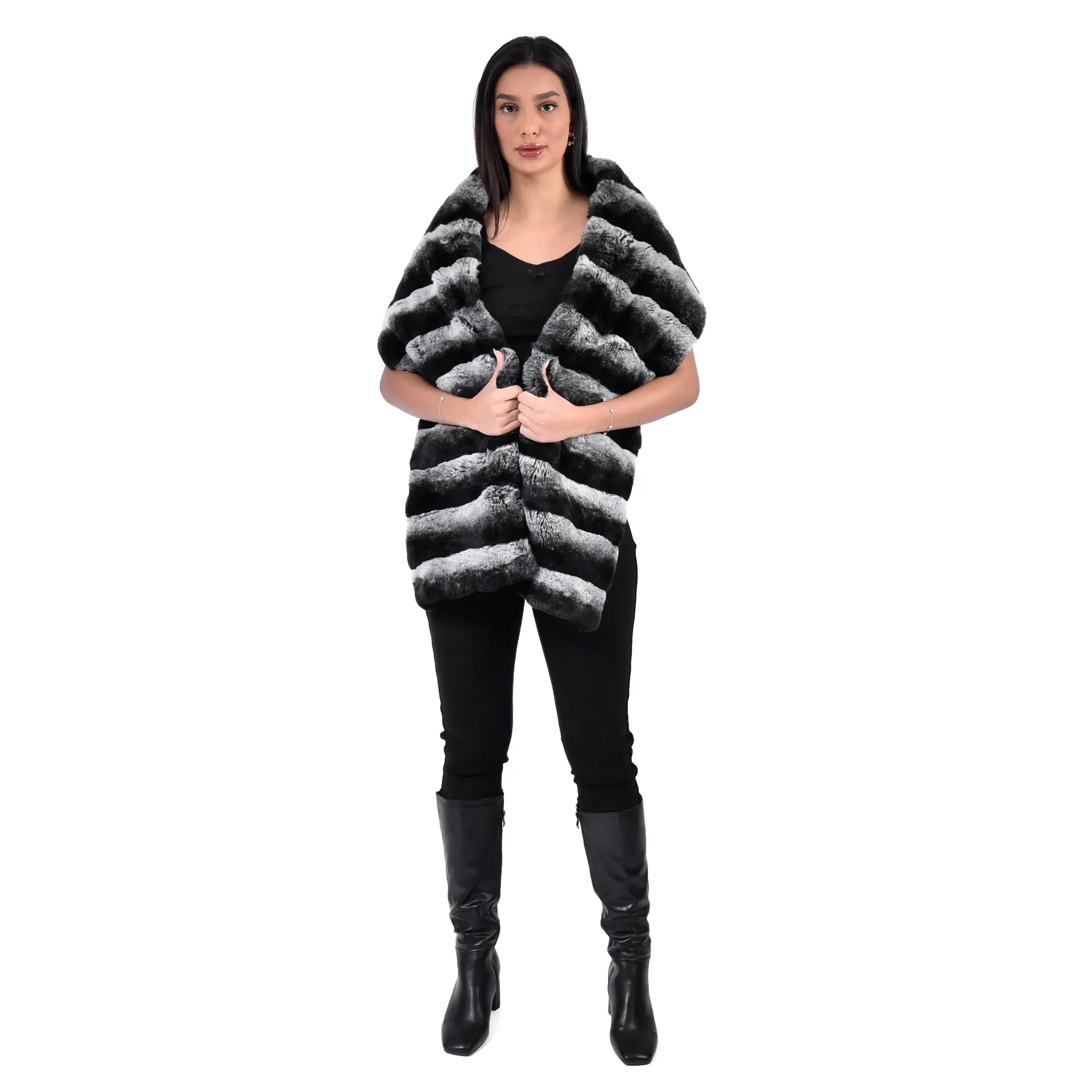 [8001604] سكارف فرو الارنب ( ركس ربت ) استايل الشنشلا المقاسcm 25*cm 180 (BLACK REX)