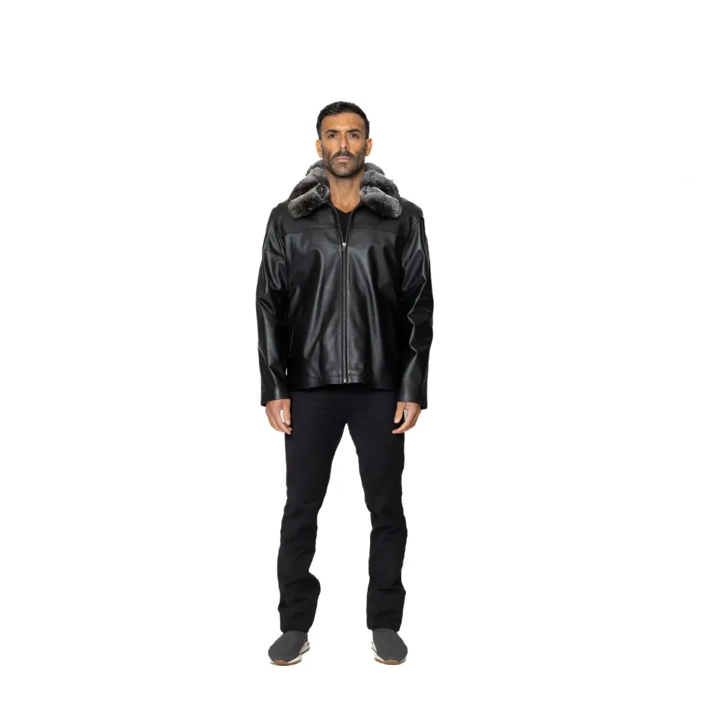 Leather Jacket With Chinchilla Fur - 0118