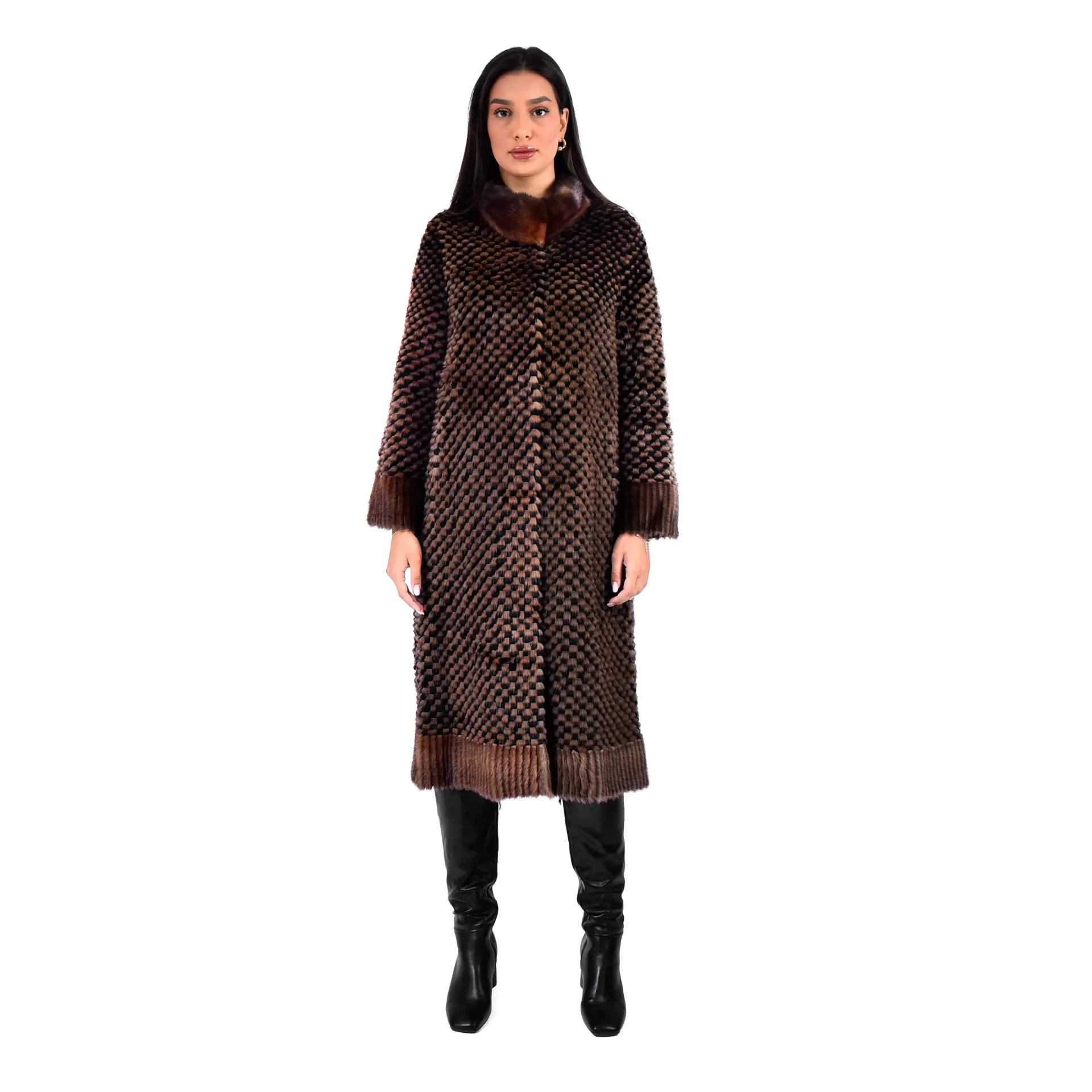 [700811] Jacket with Mink and Rex Rabbit Fur 110cm - 5477N (BLACK & COFFEE A, M)