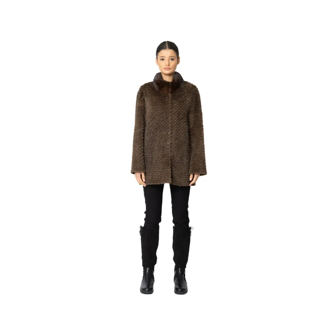 Jacket with Mink and Rex Rabbit Fur 70cm - 5477C-1