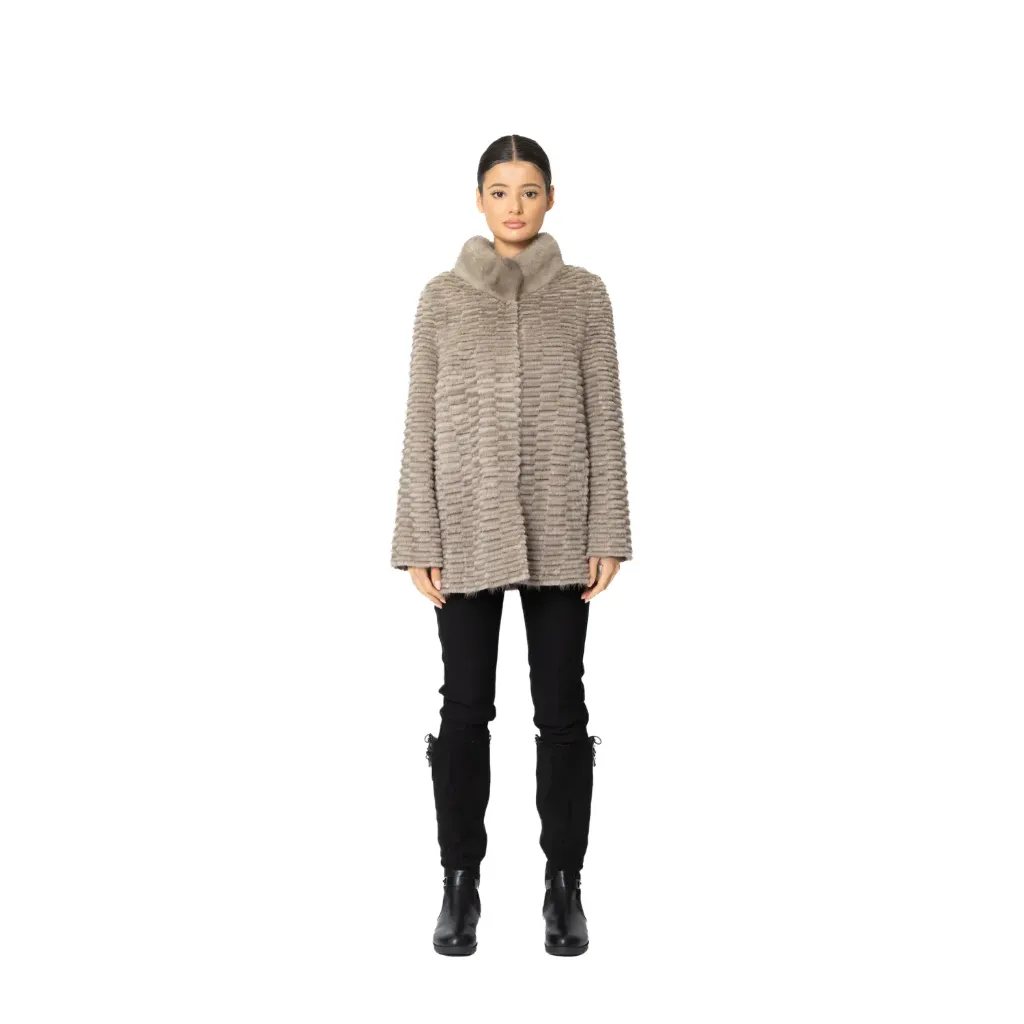 Jacket with Mink and Rex Rabbit Fur 70cm - 5477C-7