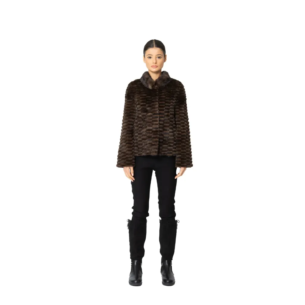 Jacket with Mink and Rex Rabbit Fur 55cm -  TP1187-1