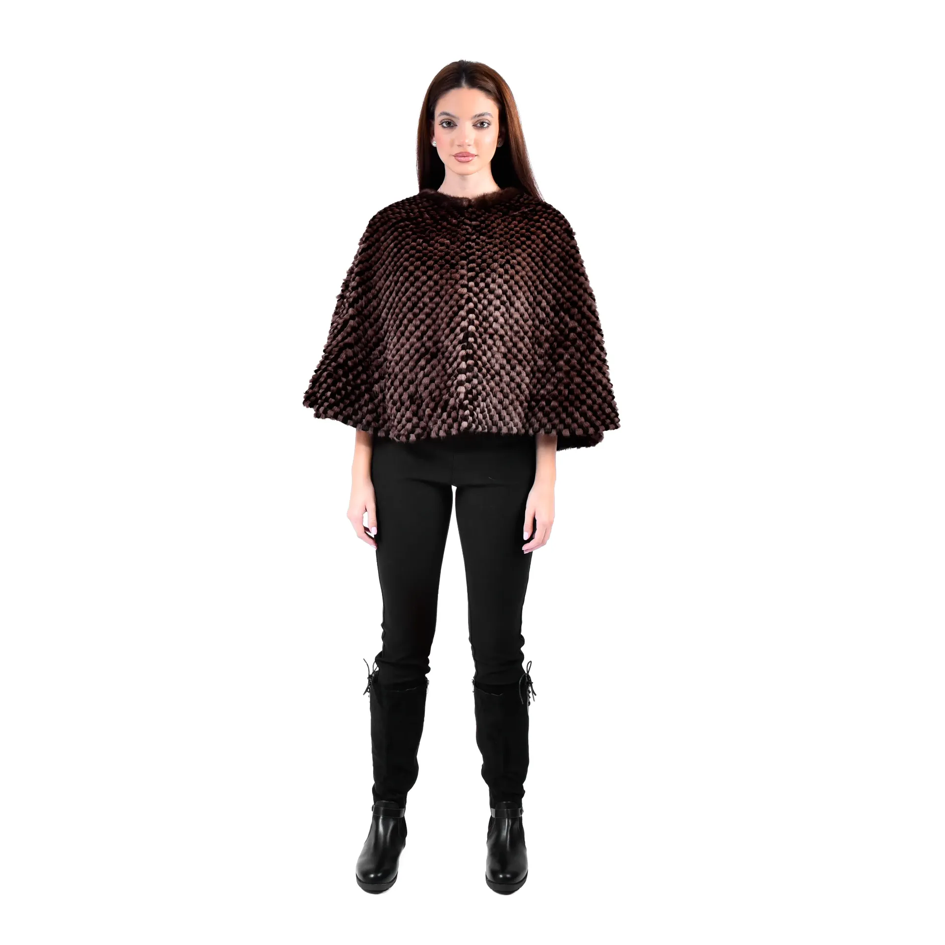 [700944] Queen Cape With Mink and Rex Rabbit Fur 55cm- 1-54 (BLACK & COFFEE A)