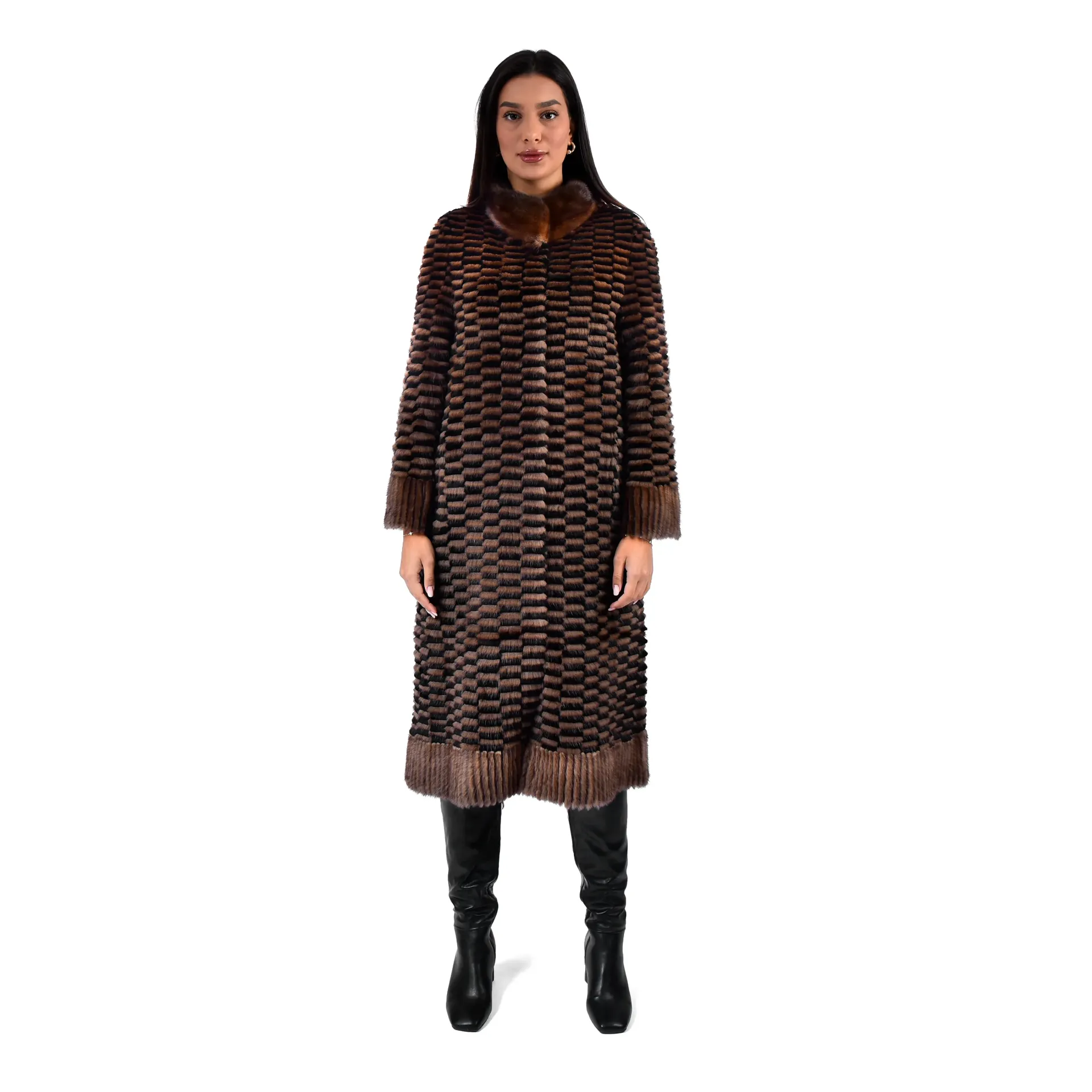 [700831] Jacket with Mink and Rex Rabbit Fur 110cm - 5477O (BLACK & COFFEE C, M)