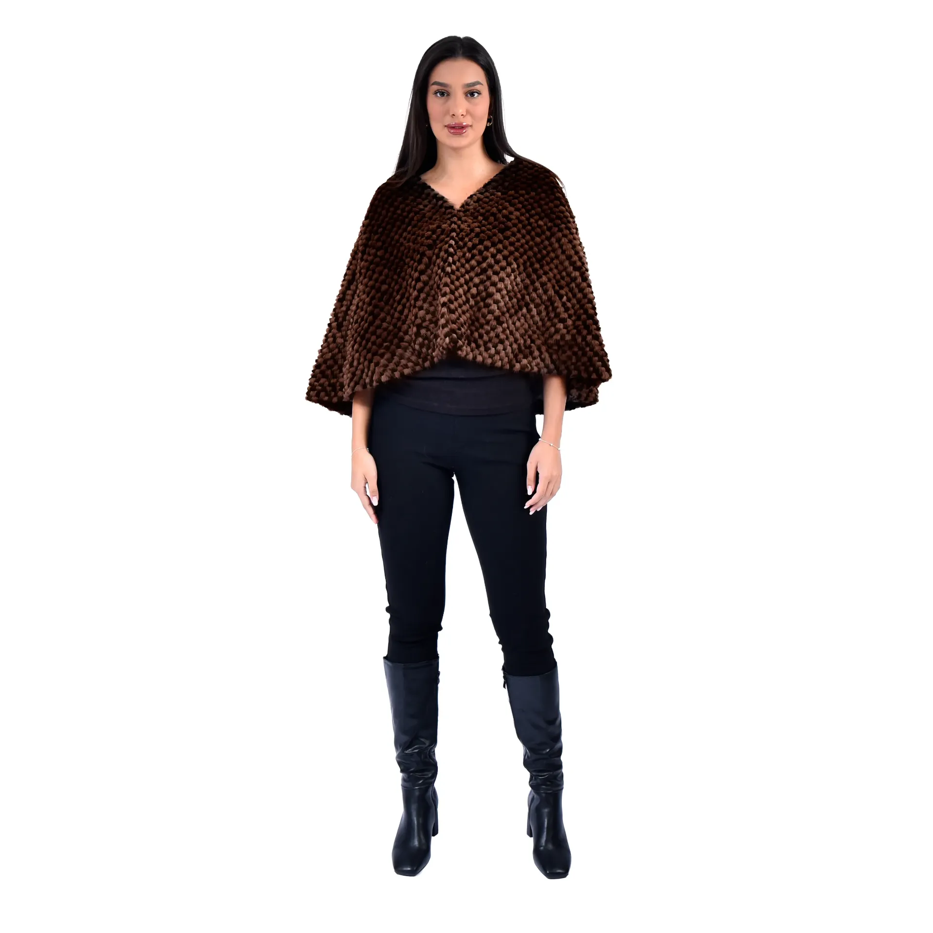Stole Cape With Mink and Rex Rabbit Fur 55cm- 1-53B