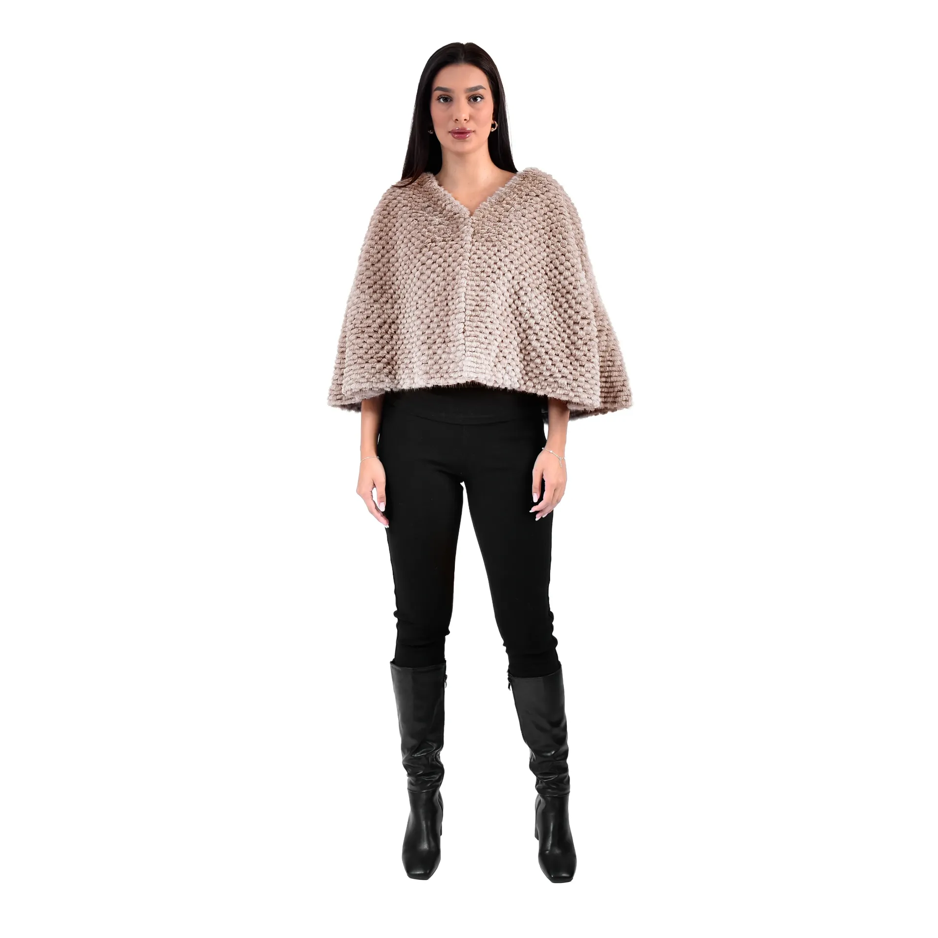 Stole Cape With Mink and Rex Rabbit Fur 55cm- 1-53B