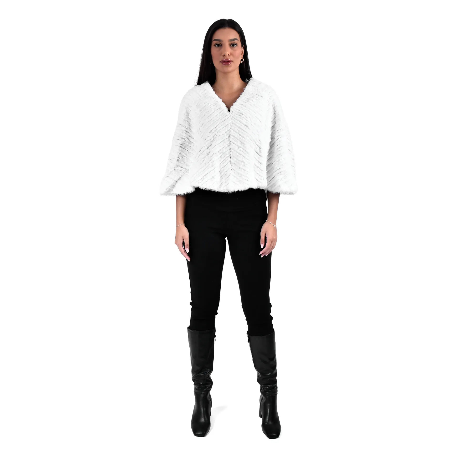 [700928] وشاح (كيب )  فرو المنك والارنب  (WHITE B)