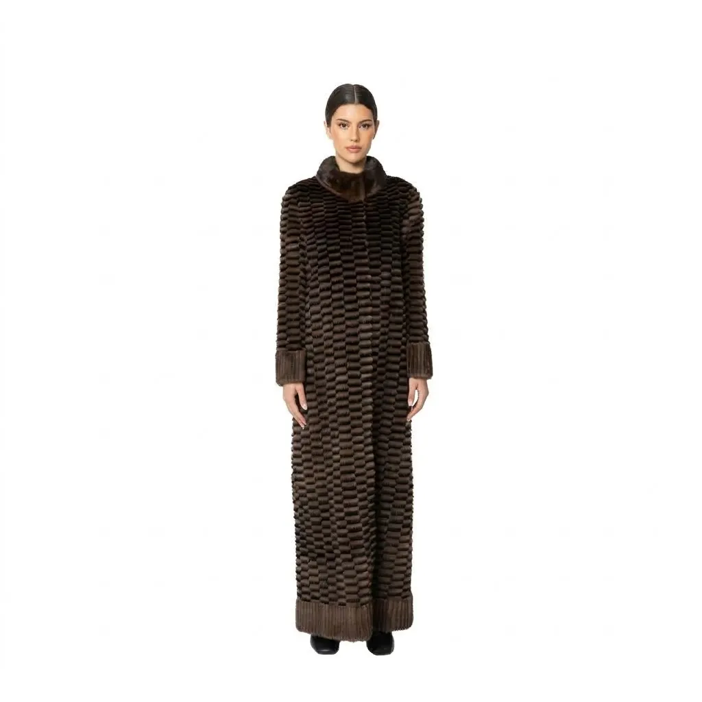 [700875] جاكيت فرو المنك والارنب  الطول 135 cm (BLACK & COFFEE C, M)