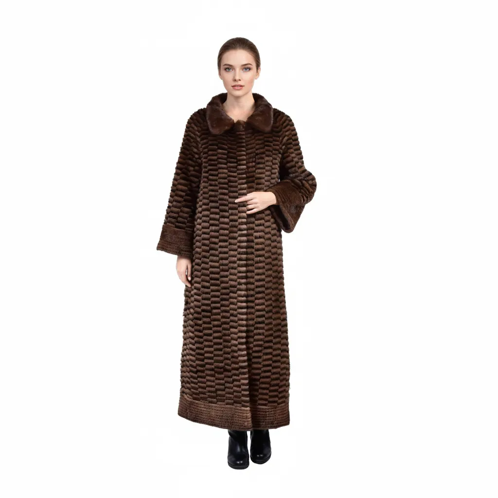 [700841] Jacket with Mink and Rex Rabbit Fur 135cm - TP1187-A (BLACK & COFFEE C, M)
