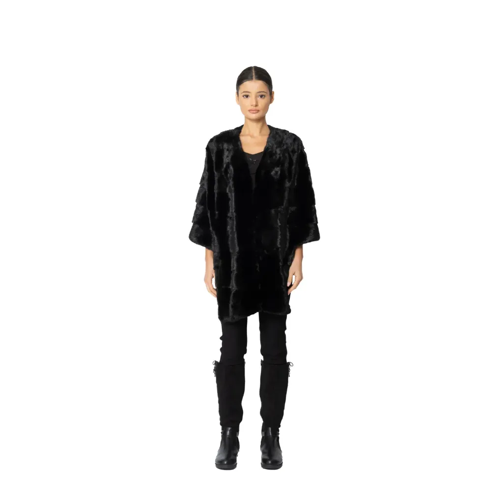 Long Front Cape With Mink Fur