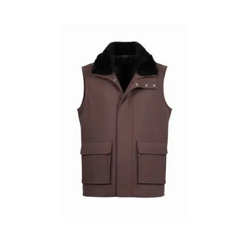 Fabric Vest With Cotton Lining And Fur Rex Rabbit With High Neck - 004