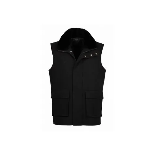 Fabric Vest With Cotton Lining And Fur Rex Rabbit With High Neck - 004