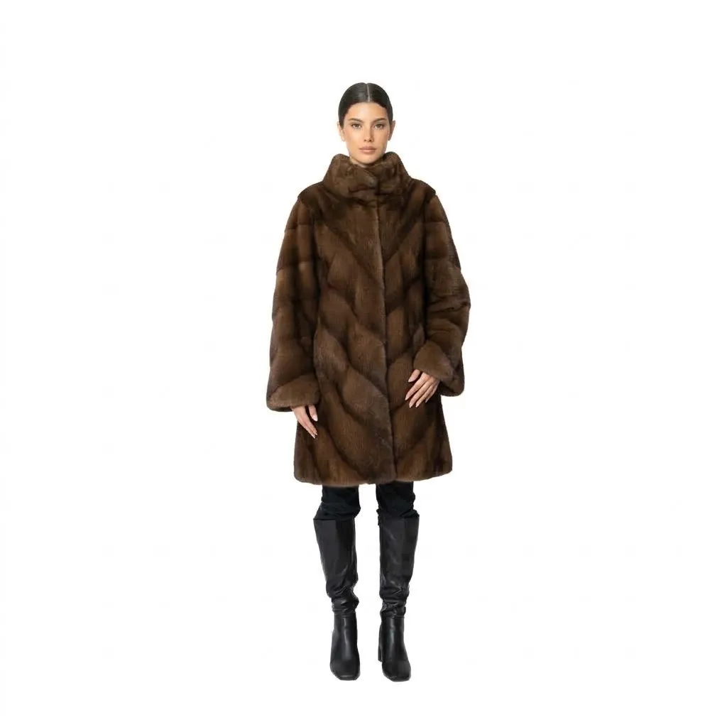 [700328] جاكيت فرو المنك الكندي الطول 90cm (BROWN MINK, L)