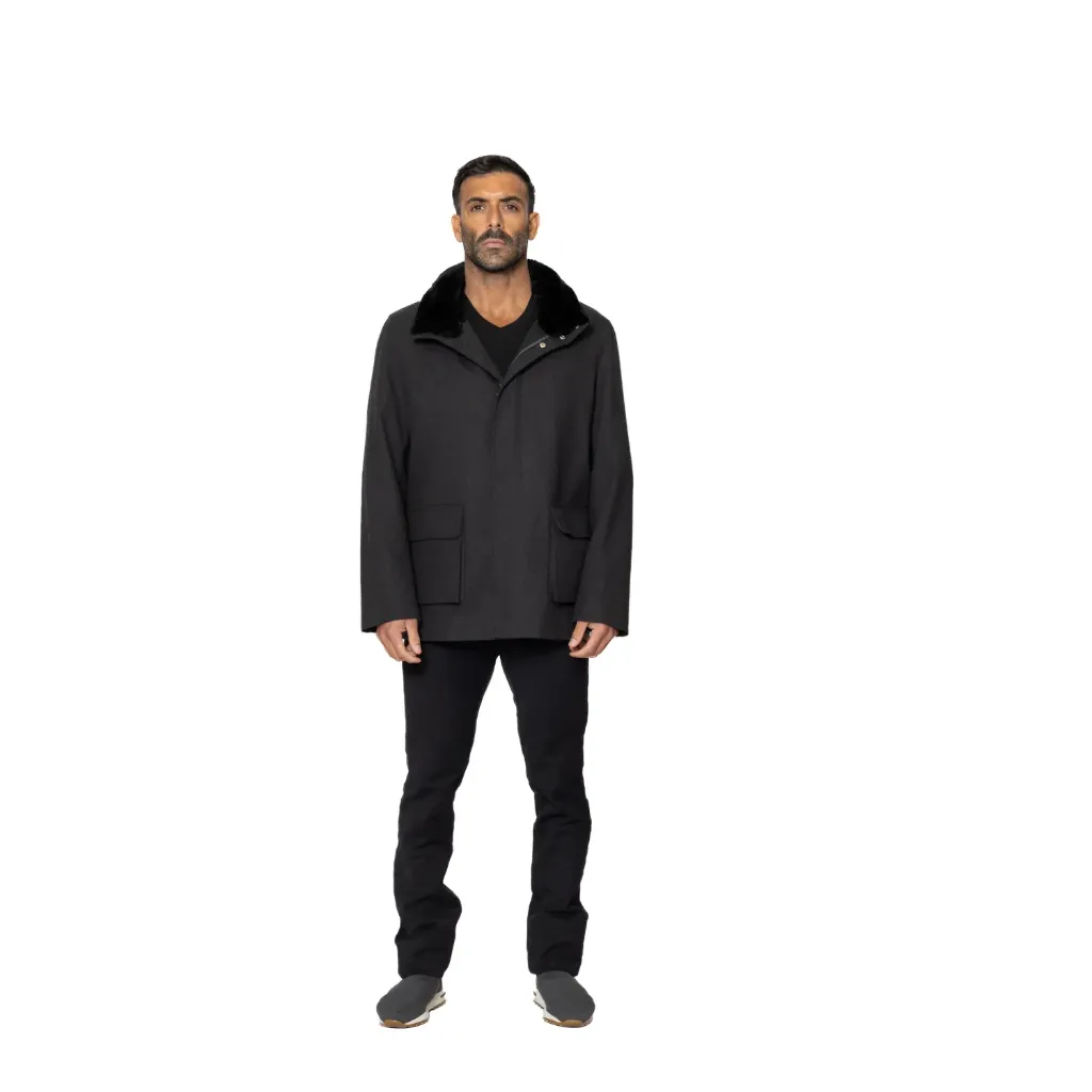 Fabric Jacket With Cotton Lining And High Neck With Rex Rabbit - 024