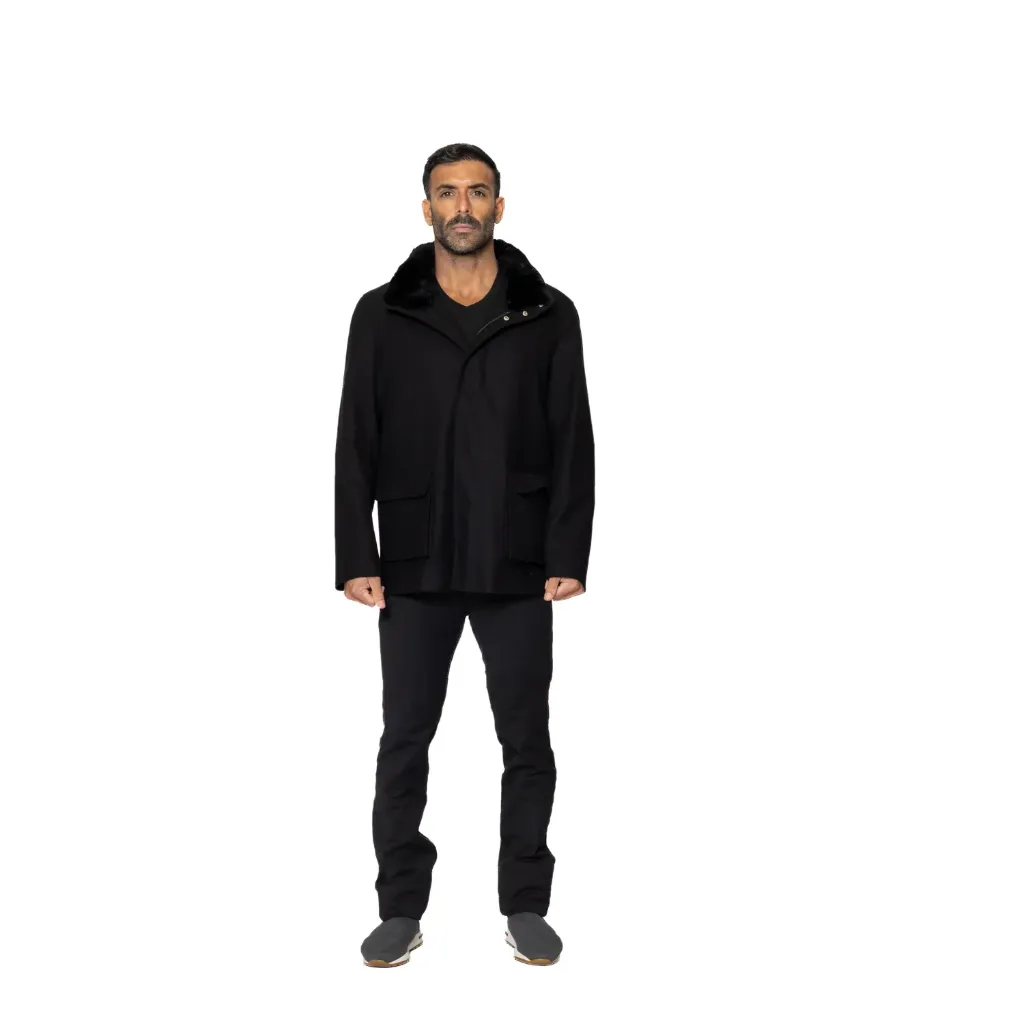 Fabric Jacket With Cotton Lining And High Neck With Rex Rabbit - 024