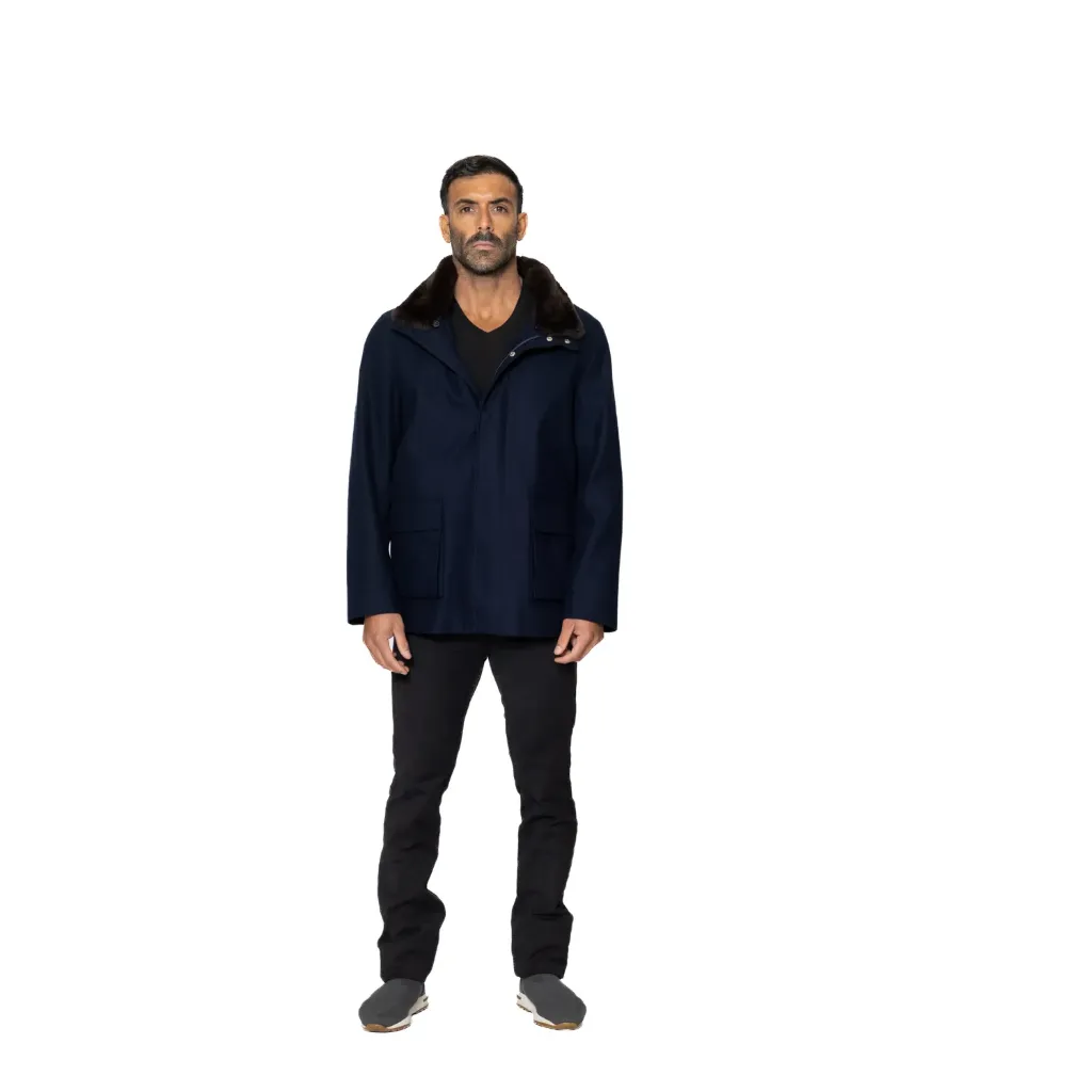 Fabric Jacket With Cotton Lining And High Neck With Rex Rabbit - 024