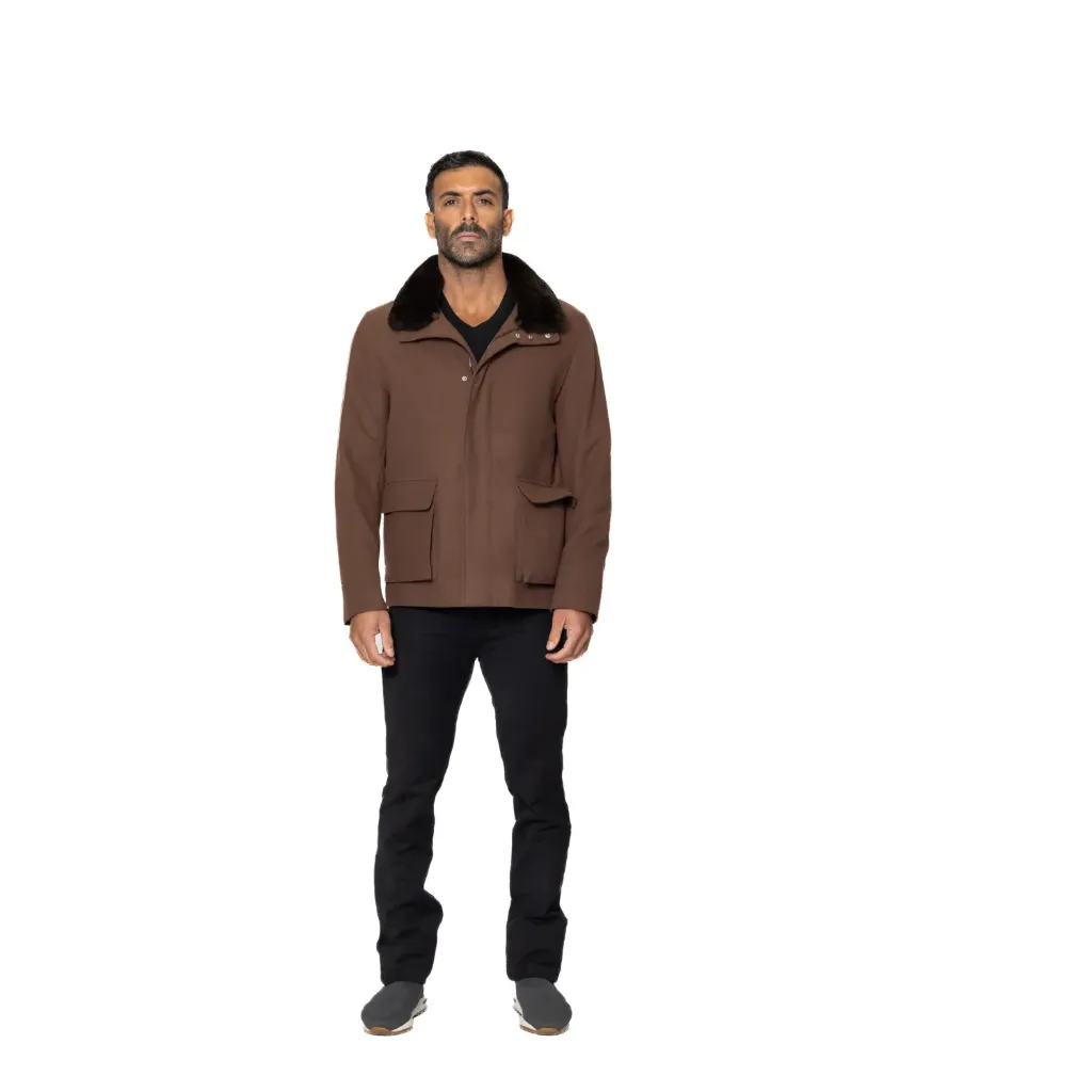 Fabric Jacket With Cotton Lining and High Neck With Rex Rabbit  - 022
