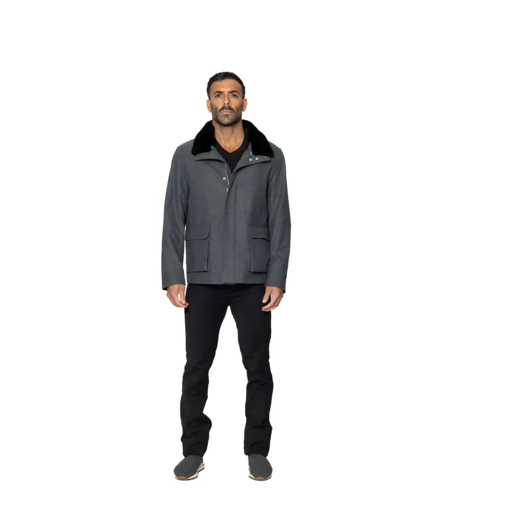 Fabric Jacket With Cotton Lining and High Neck With Rex Rabbit  - 022