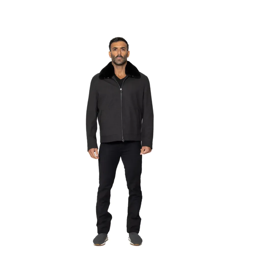 Fabric Jacket With Cotton Lining And High Neck With Rex Rabbit - 025