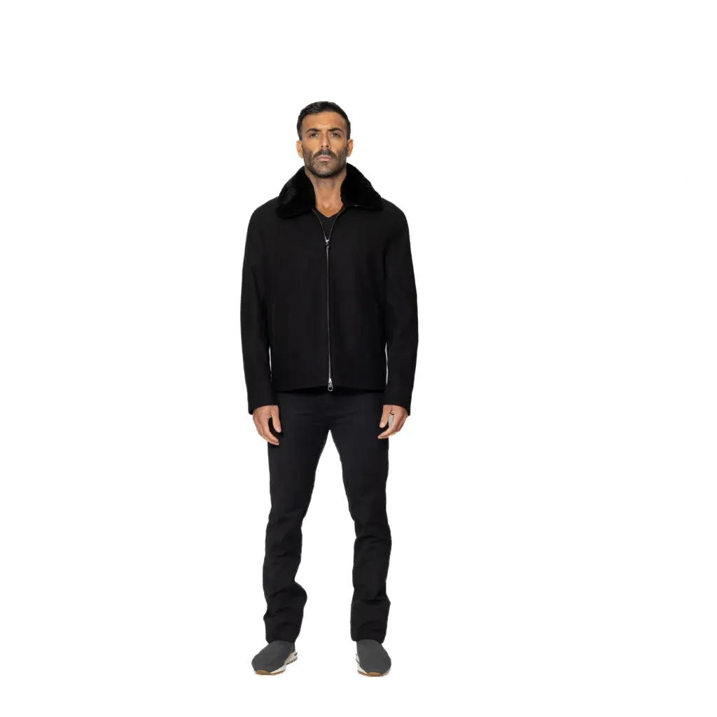 Fabric Jacket With Cotton Lining And High Neck With Rex Rabbit - 025