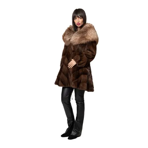 [70049] Jacket With Mink and Fox Fur- 85cm (BROWN MINK, M)
