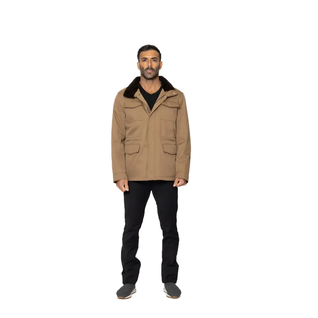 [5003720] جاكيت مطري مع فرو الارنب  (CAMEL,, S)