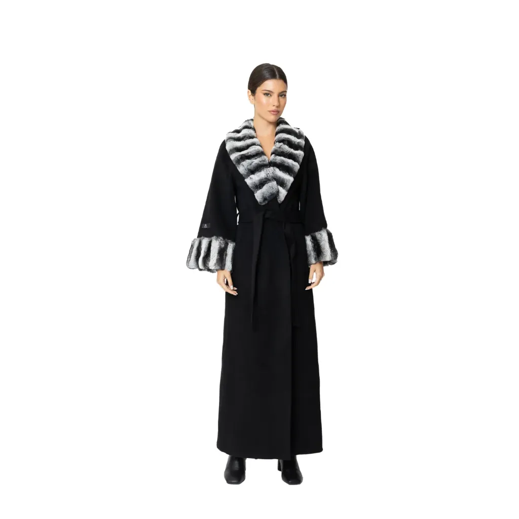 [8001412] Cashmere with Wool and Rex Rabbit Fur 135cm (BLACK R, S)