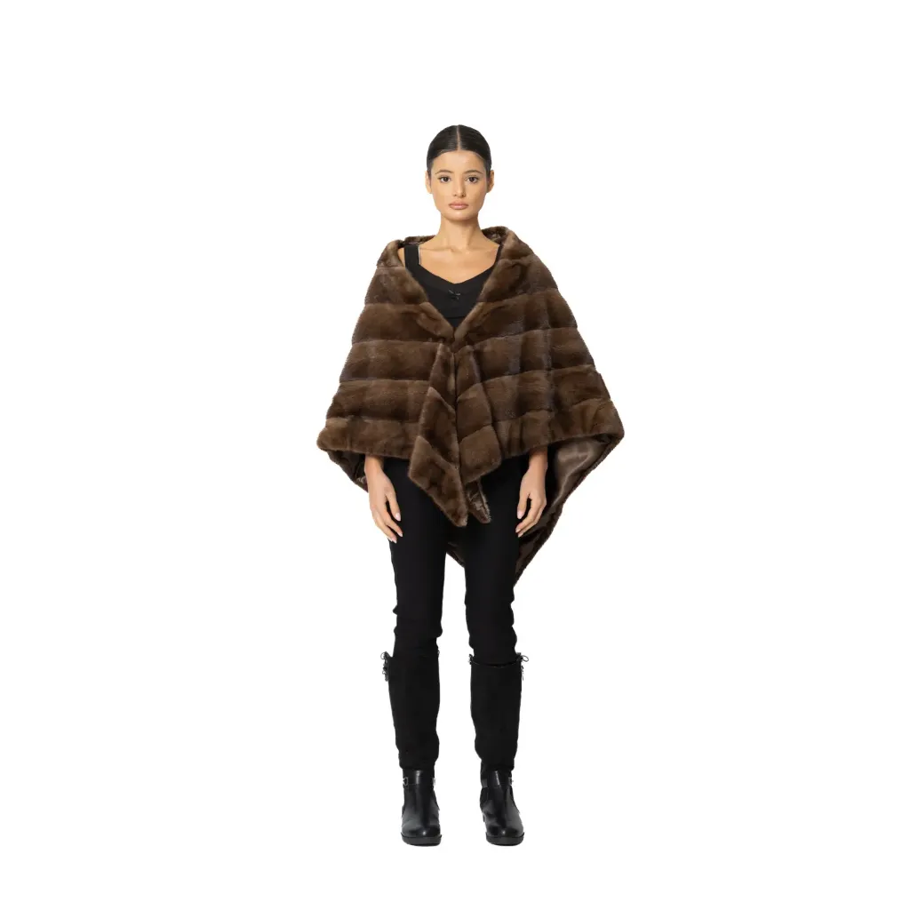 [700717] Triangle Cape With Mink Fur (BROWN MINK)