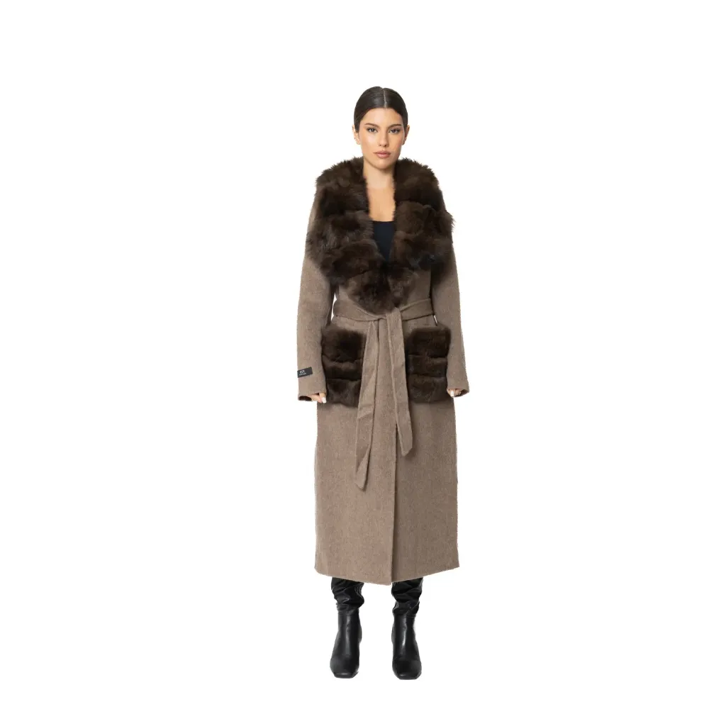 Cashmere with Wool and Fox Fur - Wide Collar & Pocket – 115 cm