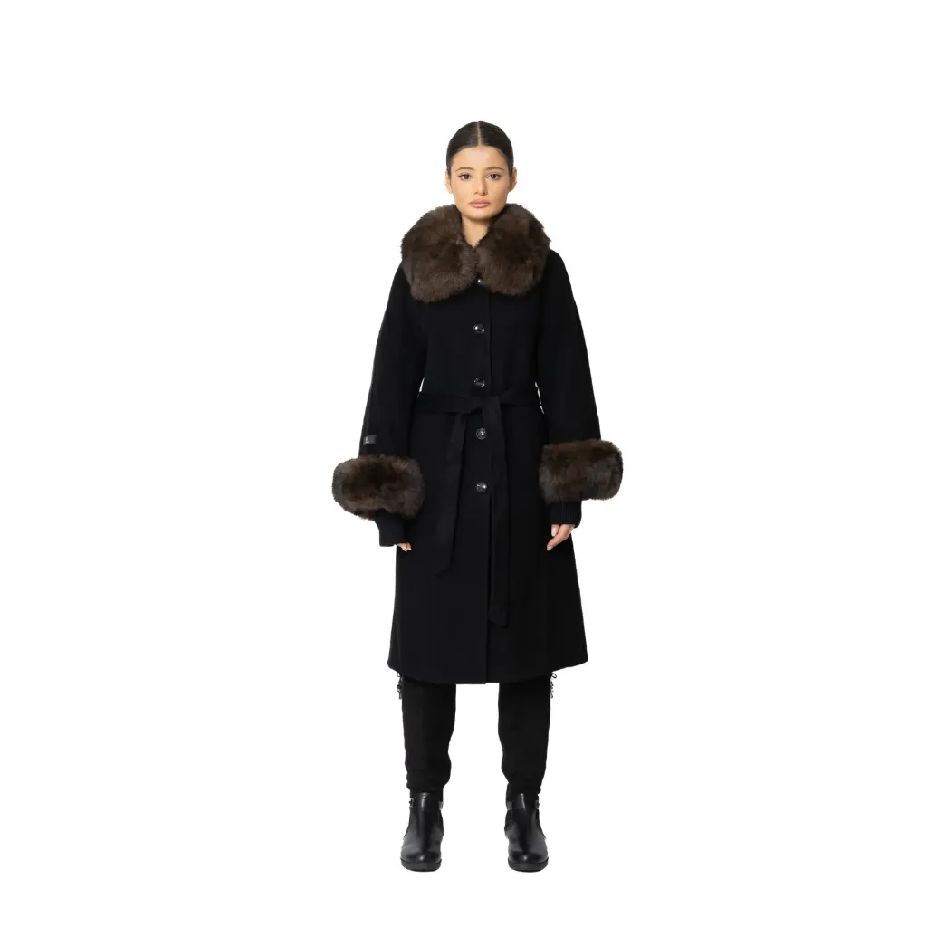 Cashmere with Wool and Fox Fur Collar & Band 115cm