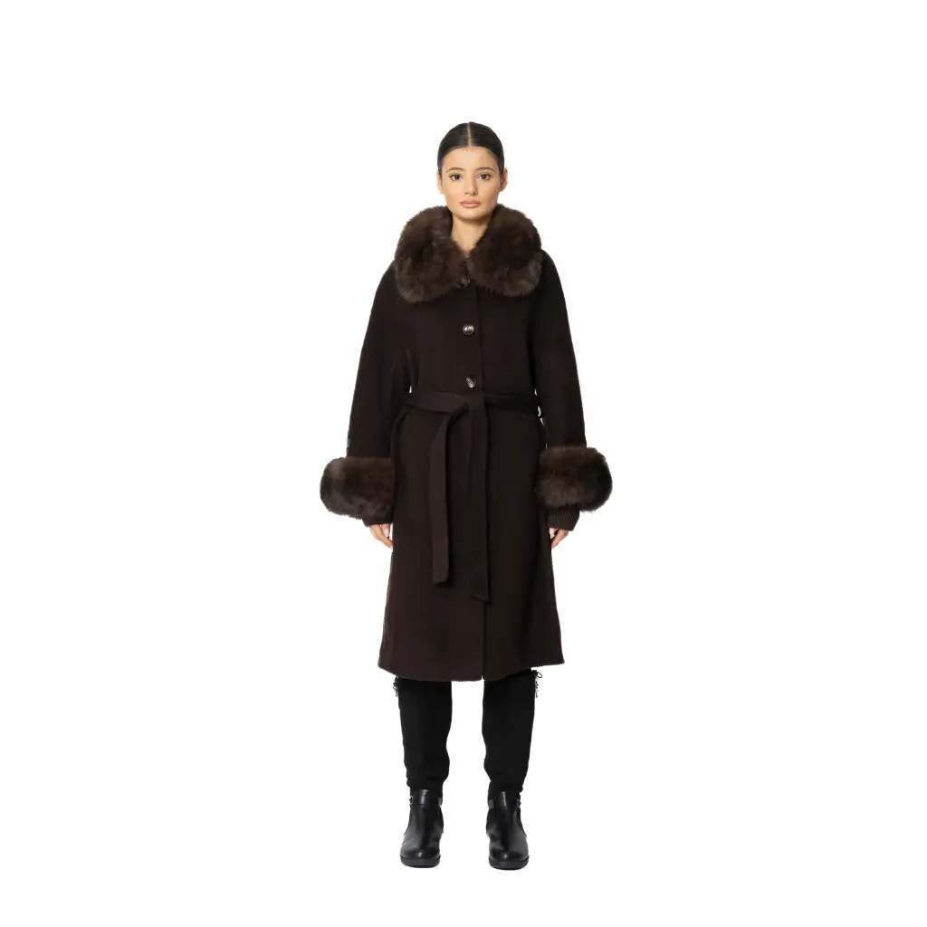 Cashmere with Wool and Fox Fur Collar & Band 115cm