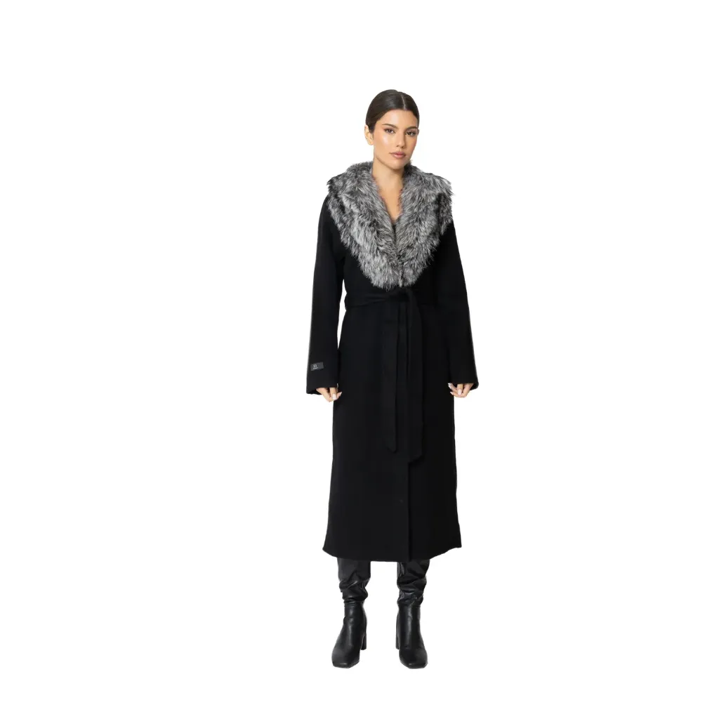 [6008001668] Cashmere with Wool and Fox Fur Collar 115cm (BLACK/SILVER, S)