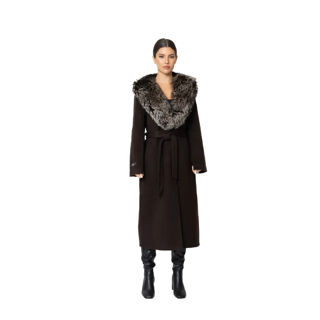 Cashmere with Wool and Fox Fur Collar 115cm