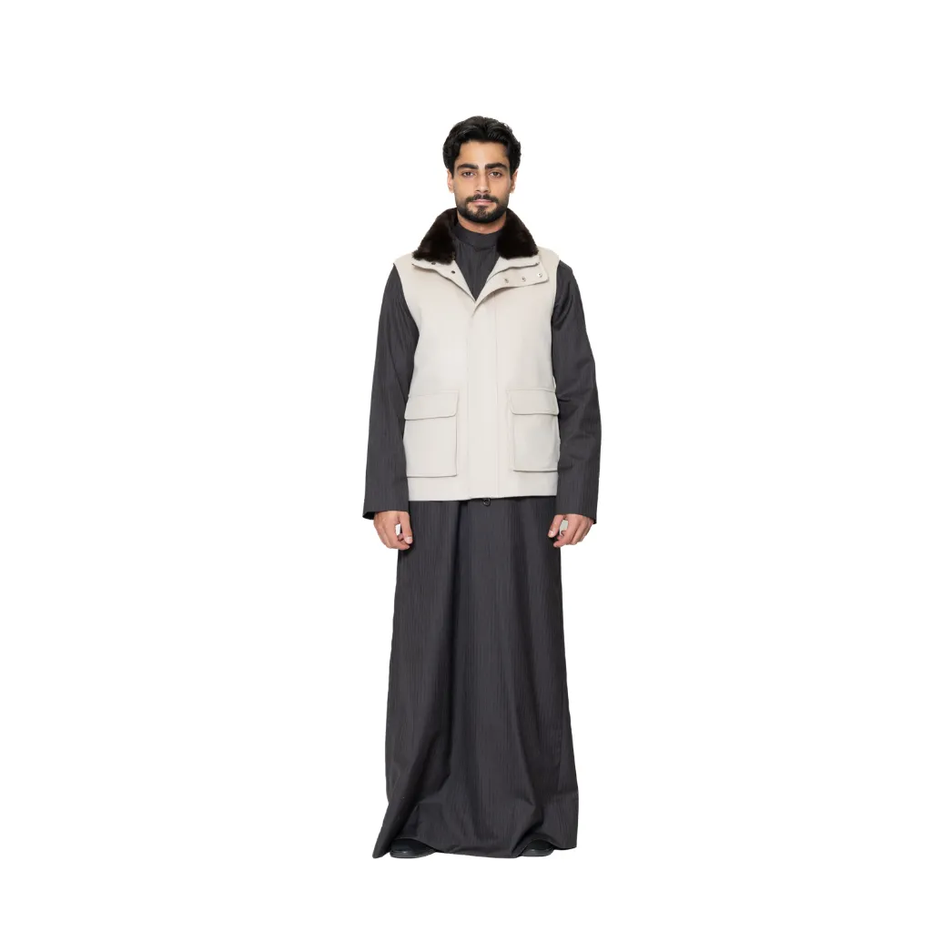 [5005097] ڤيست كشمير وصوف والبطانه قطن  والقلبه كشمير والتبدل بفرو الارنب (BEIGE-A004, XS)