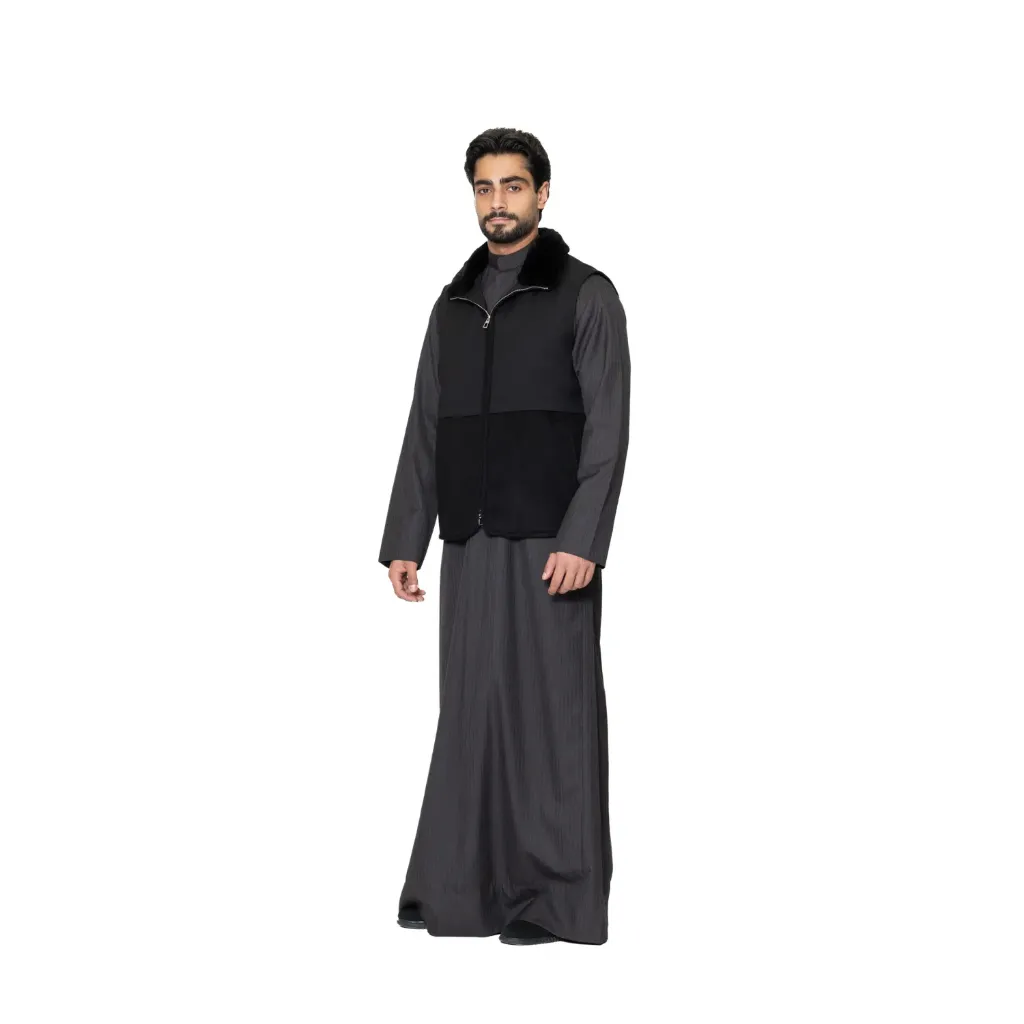 Vest Cashmere And Wool With Polyester Lining With Rabbit Fur - A -006